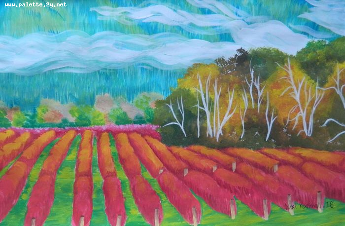 Art Studio PALETTE. Niki Karimali Picture.  Tempera Landscape Fall 
