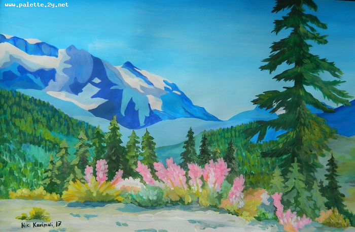 Art Studio PALETTE. Niki Karimali Picture.  Tempera Landscape Nature 
