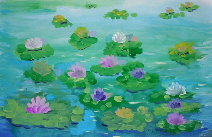 Art Studio PALETTE. Anastasia Adamchuk Picture.  Tempera Inspired by Monet 