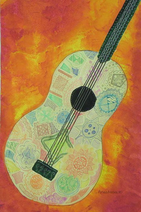 Art Studio PALETTE. Anastasia Adamchuk Picture.  Mixed Media Still Life Music 