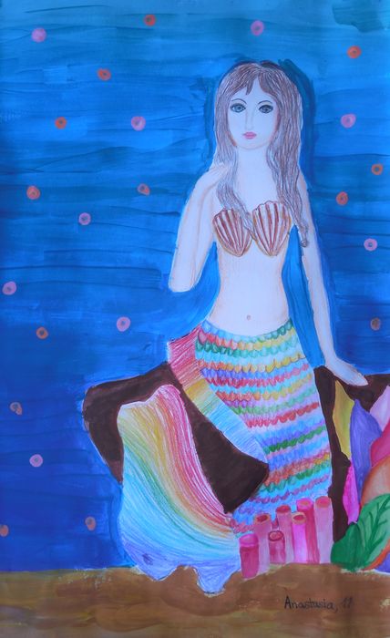 Art Studio PALETTE. Anastasia Adamchuk Picture.  Mixed Media Fantasy Mermaid 
