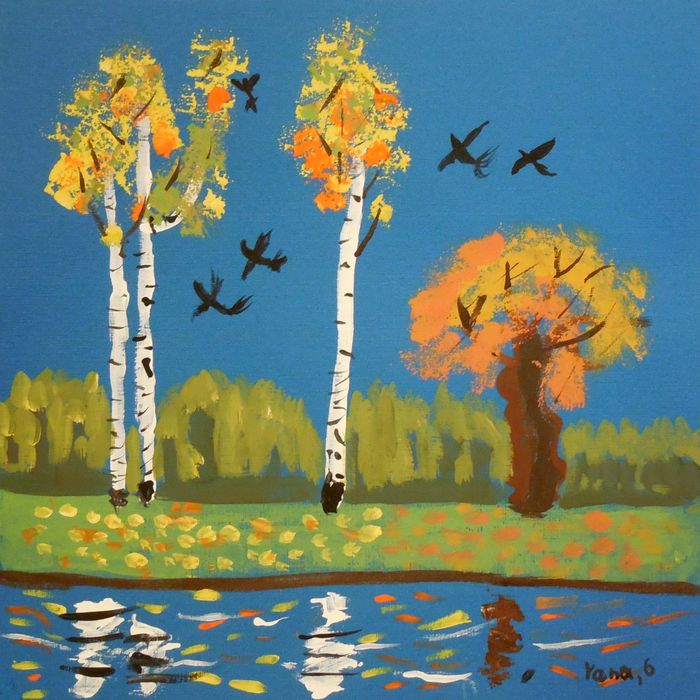 Art Studio PALETTE. Yana Biletska Picture.  Tempera Landscape Fall 