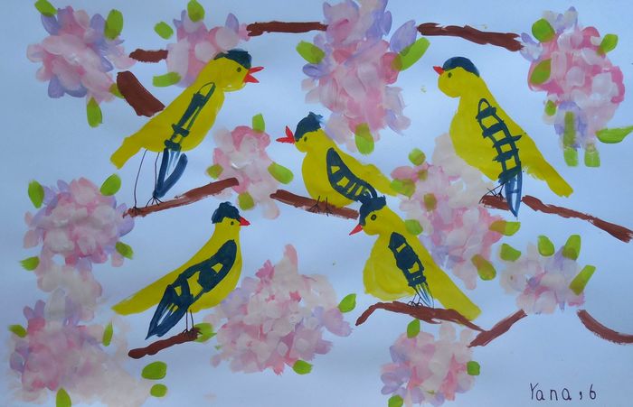 Art Studio PALETTE. Yana Biletska Picture.  Tempera Animals Birds 