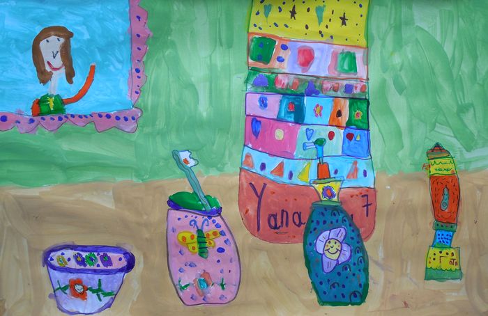 Art Studio PALETTE. Yana Biletska Picture.  Marker, Tempera Still Life Bottles 