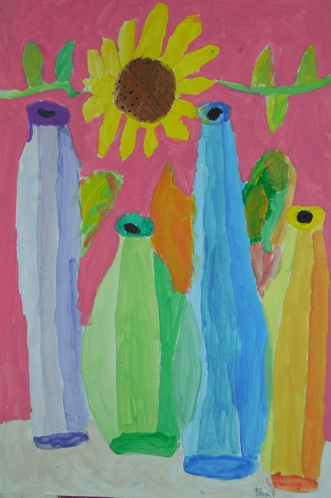 Art Studio PALETTE. Yana Biletska Picture.  Tempera Still Life Bottles 