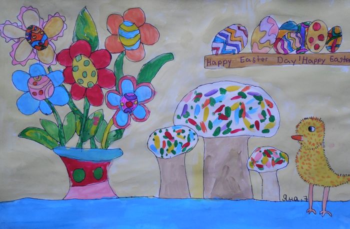 Art Studio PALETTE. Yana Biletska Picture.  Marker, Tempera Holidays Easter 