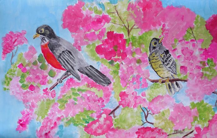 Art Studio PALETTE. Abby Soboleva Picture.  Tempera Animals Birds 