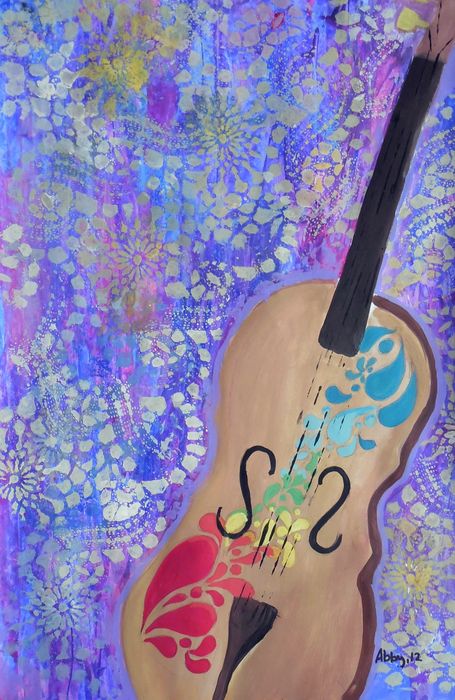 Art Studio PALETTE. Abby Soboleva Picture.  Tempera Still Life Music 