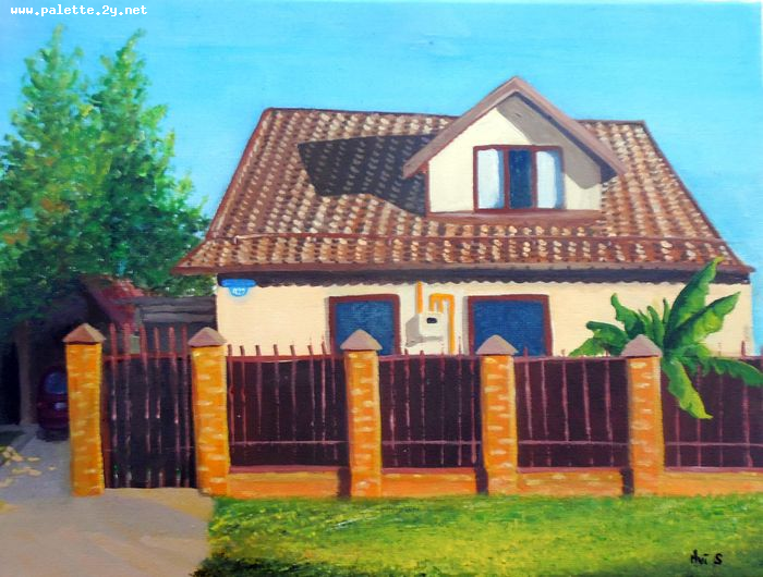 Art Studio PALETTE. Abby Soboleva Picture. Canvas Acrylic Landscape Houses 