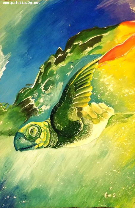 Art Studio PALETTE. Abby Soboleva Picture.  Tempera Animals Birds See Bird