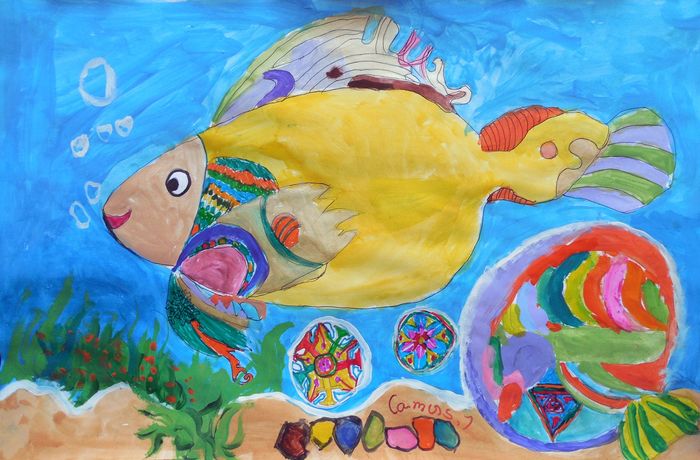 Art Studio PALETTE. Camus Hu Picture.  Tempera Animals Fish 