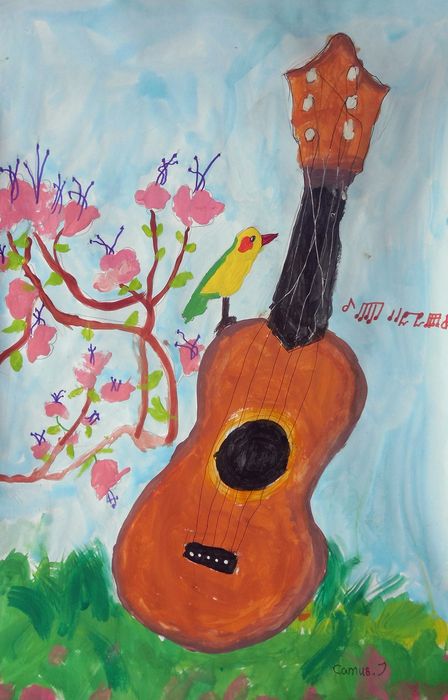 Art Studio PALETTE. Camus Hu Picture.  Tempera Still Life Music 