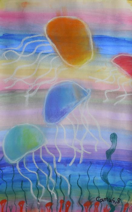 Art Studio PALETTE. Camus Hu Picture.  Mixed Media Animals Fish 