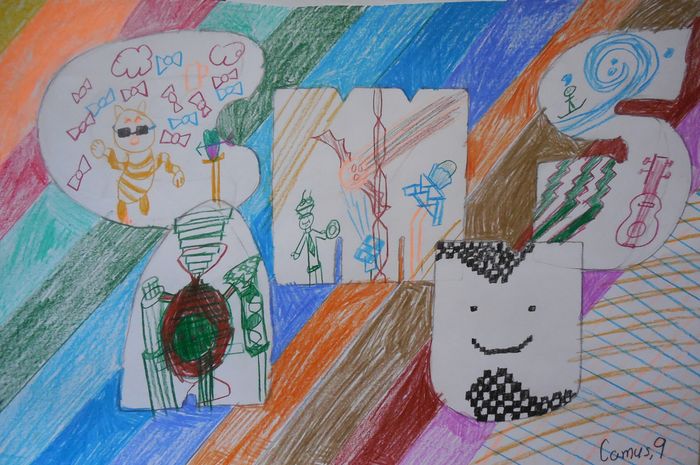 Art Studio PALETTE. Camus Hu Picture.  Coloured Pencil Design Selfname 