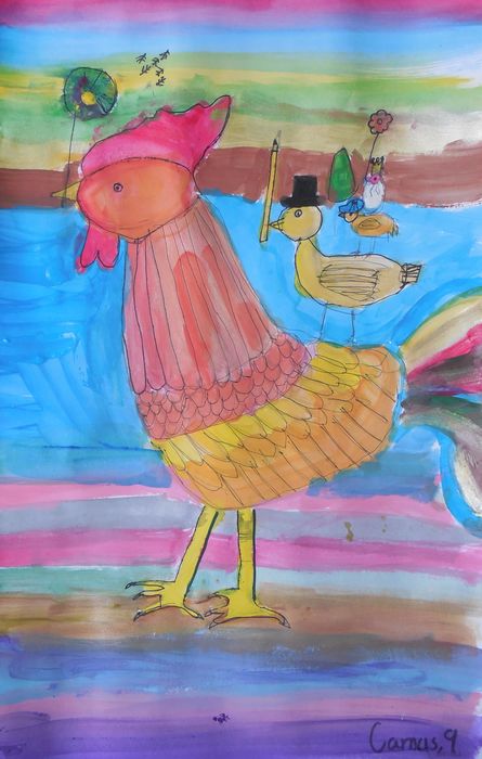 Art Studio PALETTE. Camus Hu Picture.  Tempera Animals Birds 