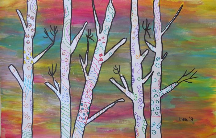 Art Studio PALETTE. Lisa Lei Picture.  Marker, Tempera Landscape Trees 