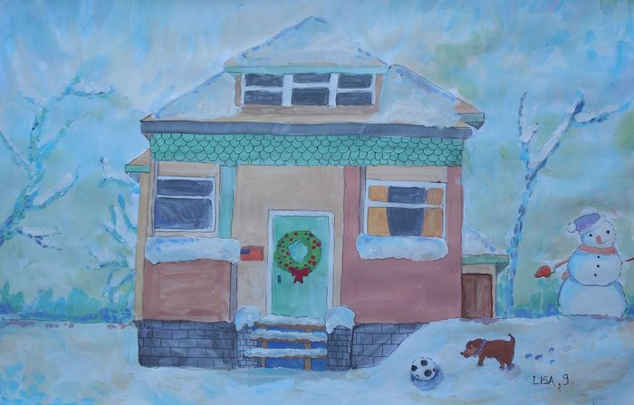 Art Studio PALETTE. Lisa Lei Picture.  Tempera Landscape Houses 