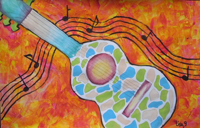 Art Studio PALETTE. Lisa Lei Picture.  Tempera Still Life Music 