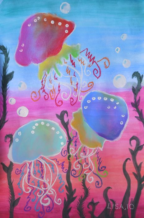 Art Studio PALETTE. Lisa Lei Picture.  Mixed Media Animals Fish 