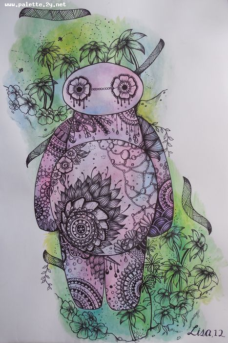 Art Studio PALETTE. Lisa Lei Picture.  Watercolour, Ink Fantasy Zentangle 