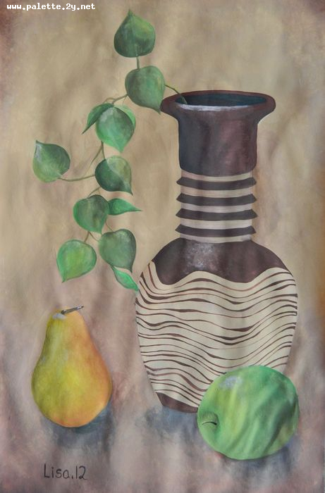 Art Studio PALETTE. Lisa Lei Picture.  Tempera Still Life Still Life 