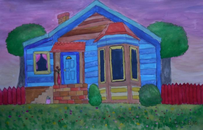 Art Studio PALETTE. Valeria Barbaneagra Picture.  Tempera Landscape Houses 