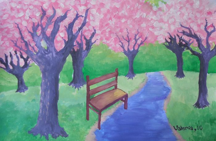 Art Studio PALETTE. Valeria Barbaneagra Picture.  Tempera Landscape Spring 