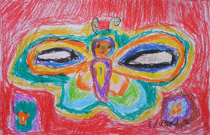 Art Studio PALETTE. Eduard Barba Picture.  Oil Pastel Animals Butterfly 