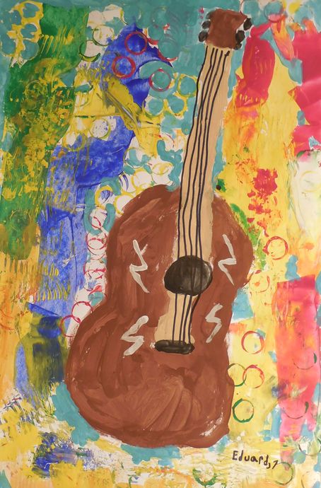 Art Studio PALETTE. Eduard Barba Picture.  Tempera Still Life Music 