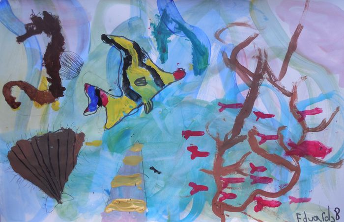 Art Studio PALETTE. Eduard Barba Picture.  Tempera Animals Fish 