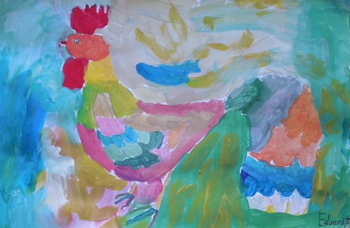 Art Studio PALETTE. Eduard Barba Picture.  Tempera Animals Birds 