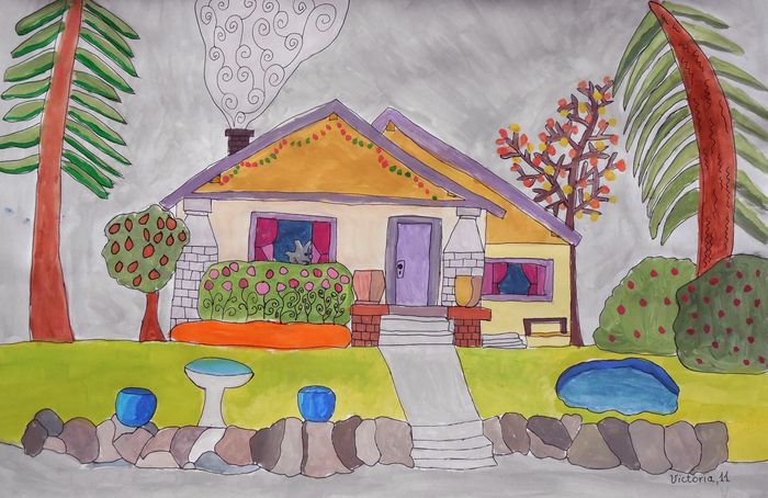 Art Studio PALETTE. Victoria Didenko Picture.  Watercolour, Ink Landscape Houses 