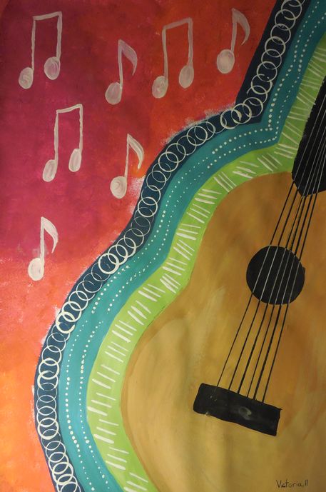 Art Studio PALETTE. Victoria Didenko Picture.  Tempera Still Life Music 