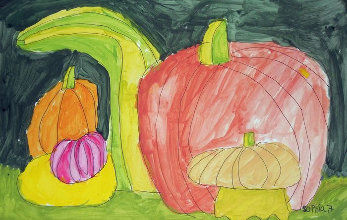 Art Studio PALETTE. Sophia Moore Picture.  Tempera Still Life Fruits & Vegi 