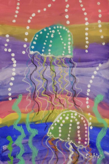 Art Studio PALETTE. Sophia Moore Picture.  Mixed Media Animals Fish 