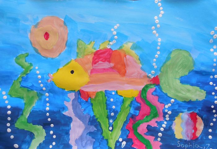 Art Studio PALETTE. Sophia Moore Picture.  Tempera Animals Fish 