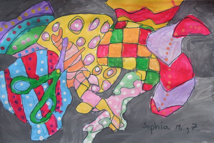 Art Studio PALETTE. Sophia Moore Picture.  Marker, Tempera Design Fabric 