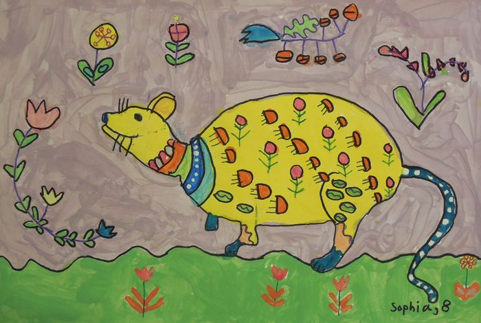 Art Studio PALETTE. Sophia Moore Picture.  Marker, Tempera Fantasy Animals 