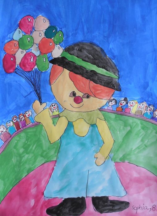 Art Studio PALETTE. Sophia Moore Picture.  Watercolour, Ink Fantasy Clown 