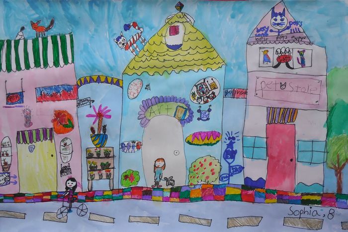 Art Studio PALETTE. Sophia Moore Picture.  Watercolour, Ink Landscape Houses 