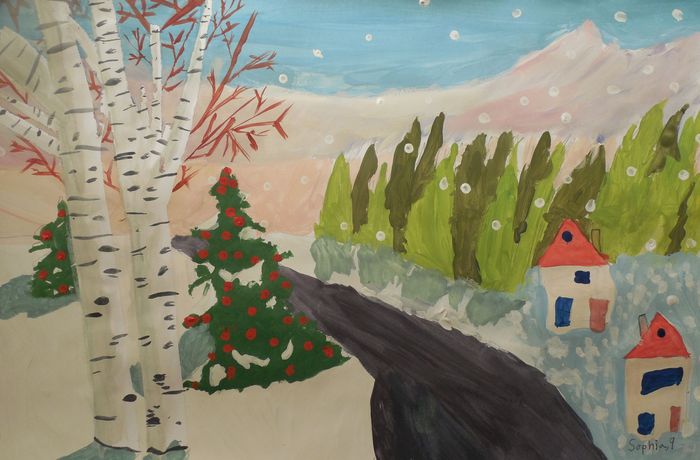 Art Studio PALETTE. Sophia Moore Picture.  Tempera Landscape Winter 