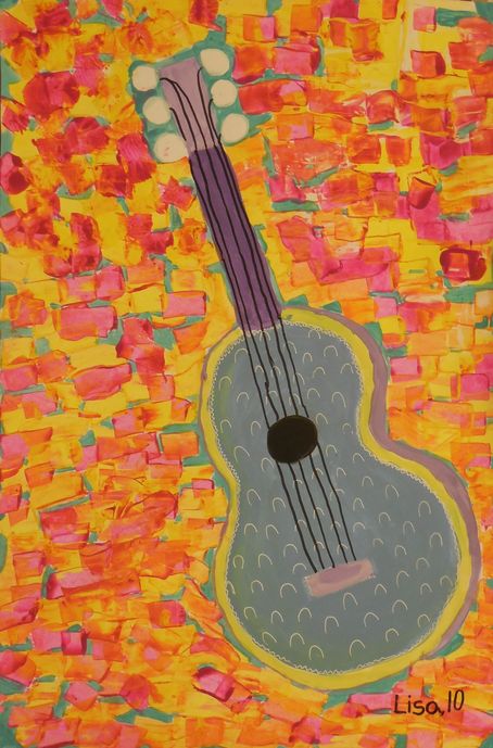 Art Studio PALETTE. Lisa Paskar Picture.  Tempera Still Life Music 