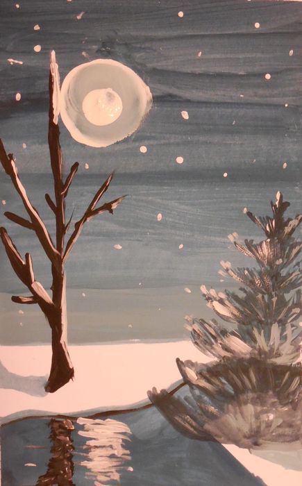 Art Studio PALETTE. Lucy Zhang Picture. Greeting Card Tempera Landscape Winter 