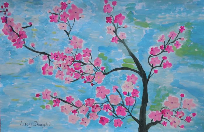 Art Studio PALETTE. Lucy Zhang Picture.  Tempera Landscape Trees 