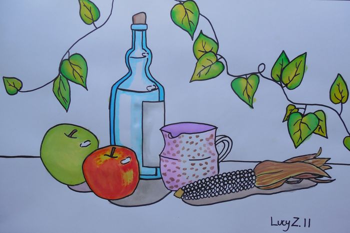 Art Studio PALETTE. Lucy Zhang Picture.  Watercolour, Ink Still Life Contour Line Drawing 