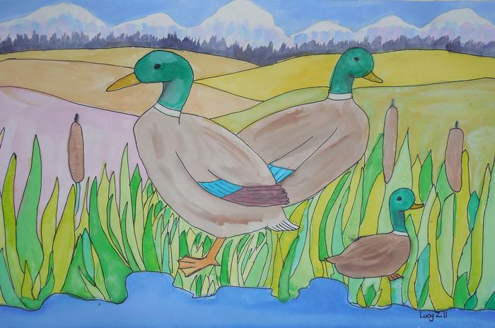 Art Studio PALETTE. Lucy Zhang Picture.  Watercolour, Ink Animals Birds 