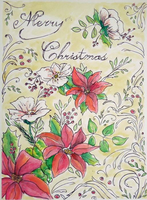 Art Studio PALETTE. Lucy Zhang Picture. Greeting Card Watercolour, Ink Holidays Christmas 