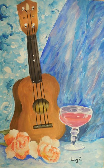 Art Studio PALETTE. Lucy Zhang Picture.  Tempera Still Life Music 