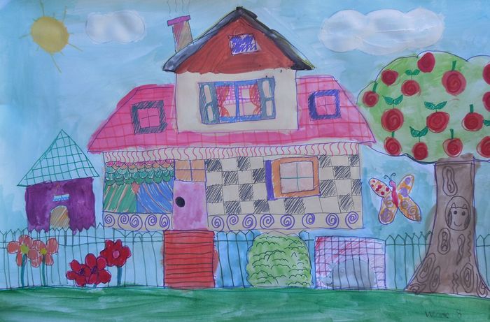 Art Studio PALETTE. Winnie Luan Picture.  Mixed Media Landscape Houses 