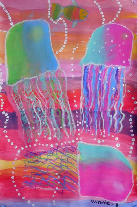 Art Studio PALETTE. Winnie Luan Picture.  Mixed Media Animals Fish 